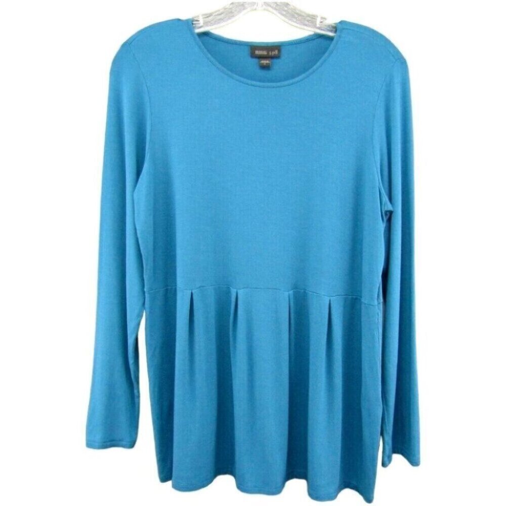 J Jill Wearever Collection Blue Long Sleeve Pleated Drop Waist Top Size S
